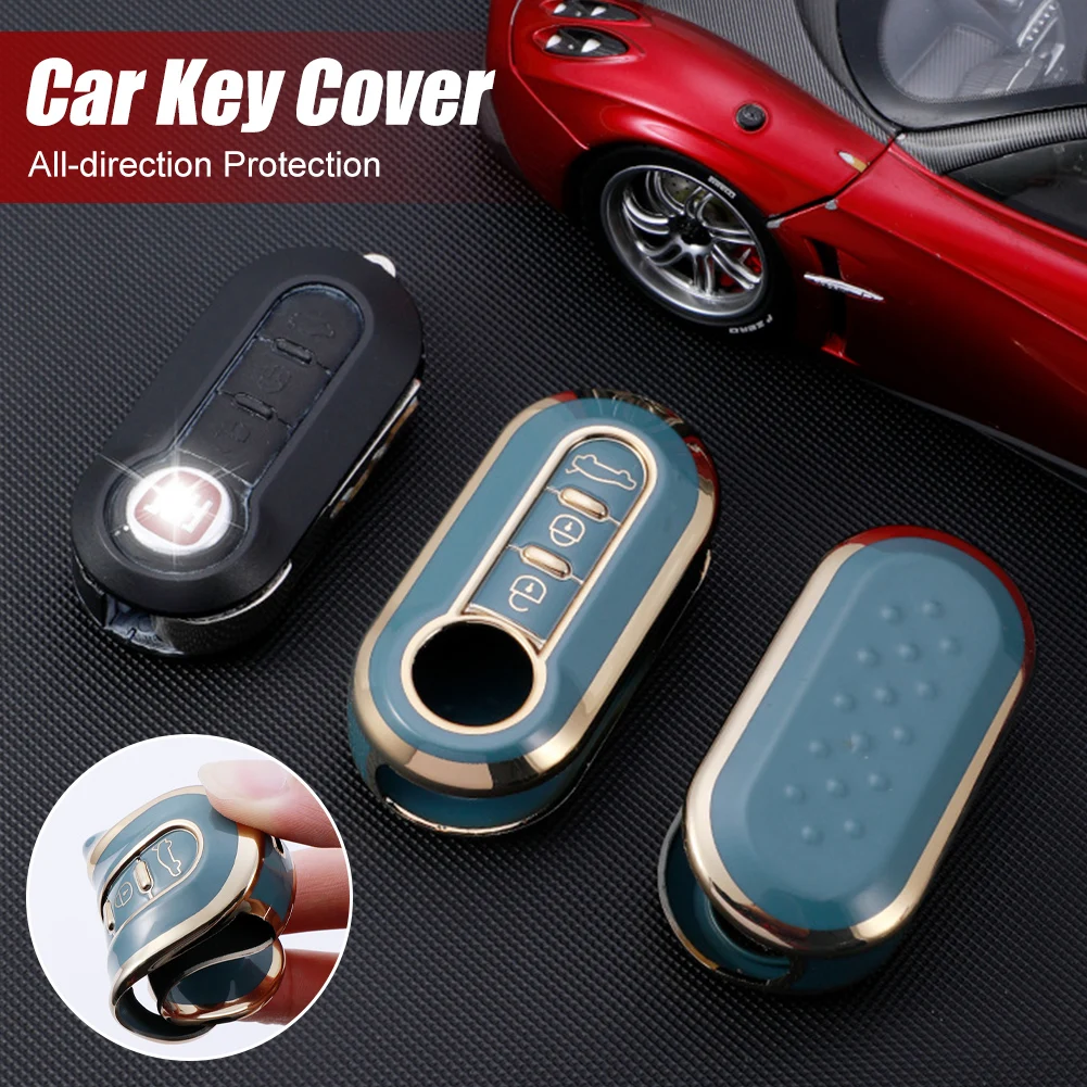 

For Fiat 3-Button Key Cover TPU Car Flip Key Case Auto Shell Fob Keychain For Ducato 500 500L Panda Grande Punto Lancia Musa