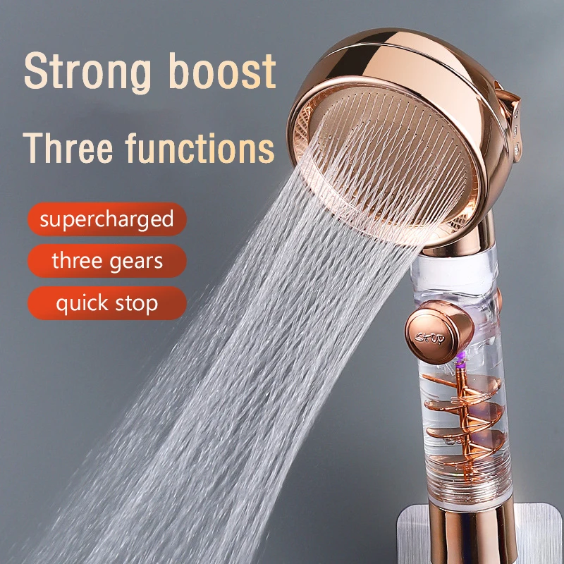 

Золотая насадка для душа высокого давления с турбонаддувом, 3 режима, регулируемая фильтрация, дождевая насадка для душа для ванной комнаты ...