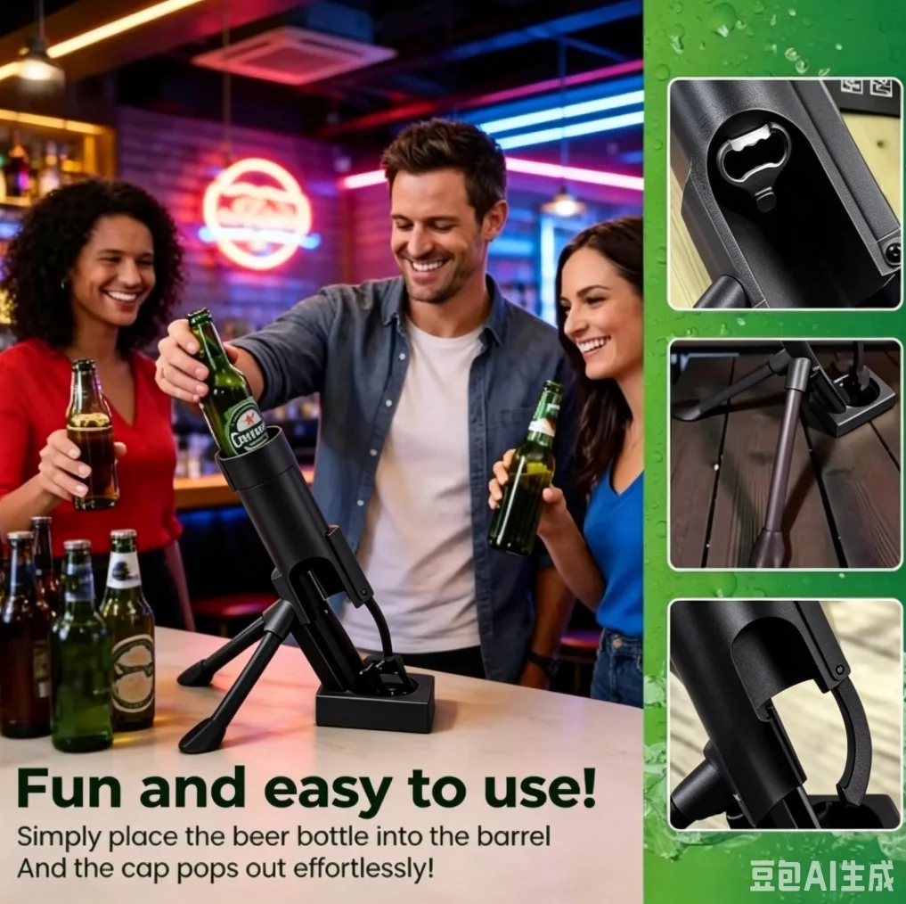 Фото Открывалка для пивных бутылок Hand Free Mortar Beer Opener, подходит для бутылок объемом 330 мл, креативный инструмент для выброса крышек, для домашнего бара, пикника на заднем дворе, украшение для вечеринок, гаджет. №4