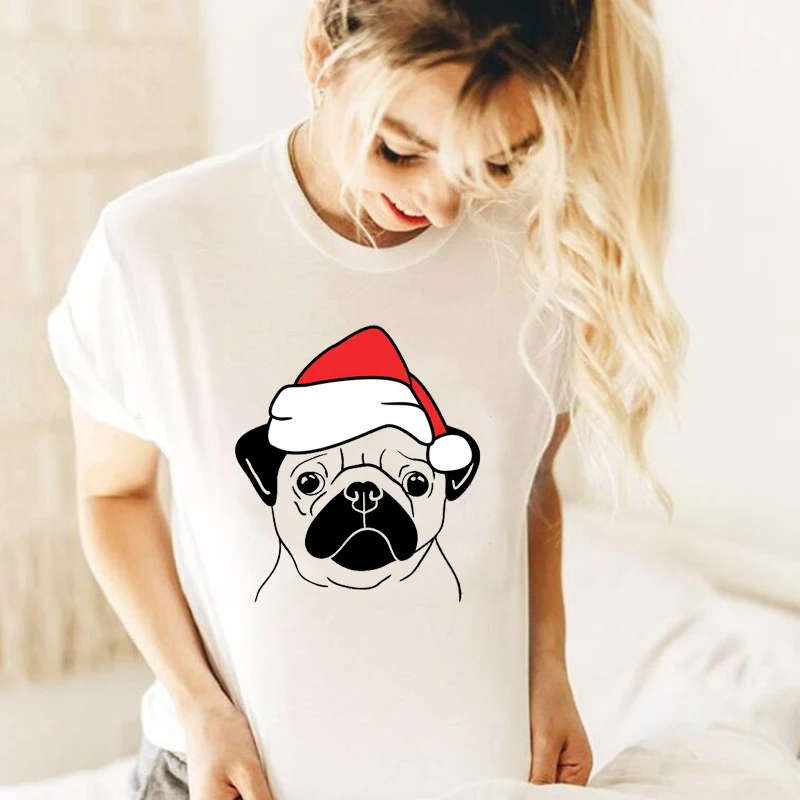 

Merry Christmas French Bulldog Women Tshirt Girls T-shirt Santa Claus Ladies Clothing Shirts for Women COTTON Tops Dropshipping