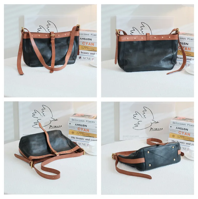 PNDME casual luxury genuine leather ladies  messenger bags outdoor travel designer natural real cowhide women's shoulder bag