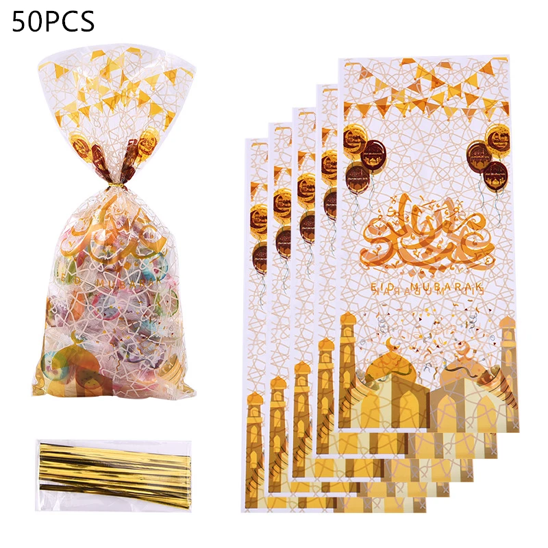 

50Pcs Eid Mubarak Gift Bag Ramadan Kareem Candy Bags Muslim Islamic Festival Party DIY Decoration Supplies 2023 Eid Al-fitr