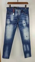 2021 fashion tide brand dsquared2 mens washed worn holes and painted motorcycle jeans n9395