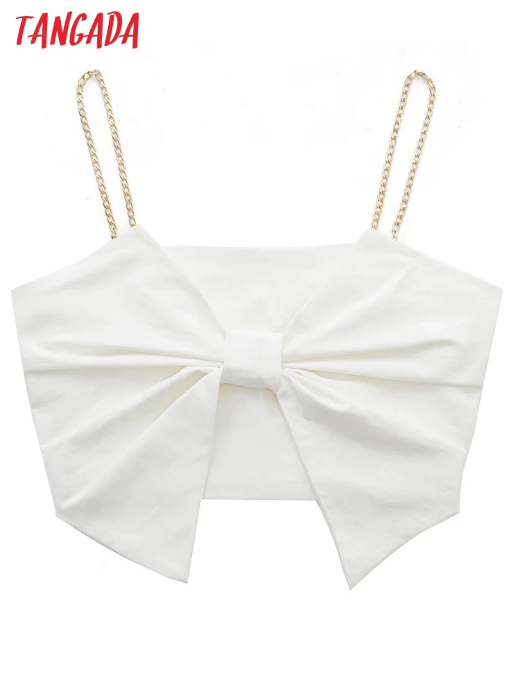 

Женский белый хлопковый бюстгальтер-Бралетт с бантом Tangada, короткий топ на цепочке, без рукавов, с открытой спиной, модель 3H176