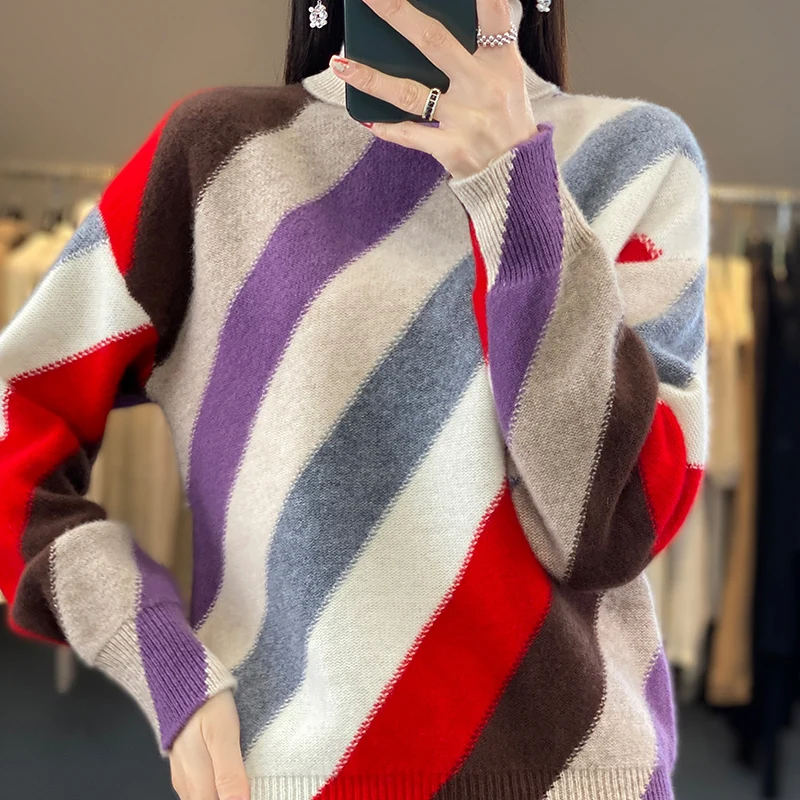 Женская водолазка из 100% мериносовой шерсти толстый вязаный пуловер с высоким