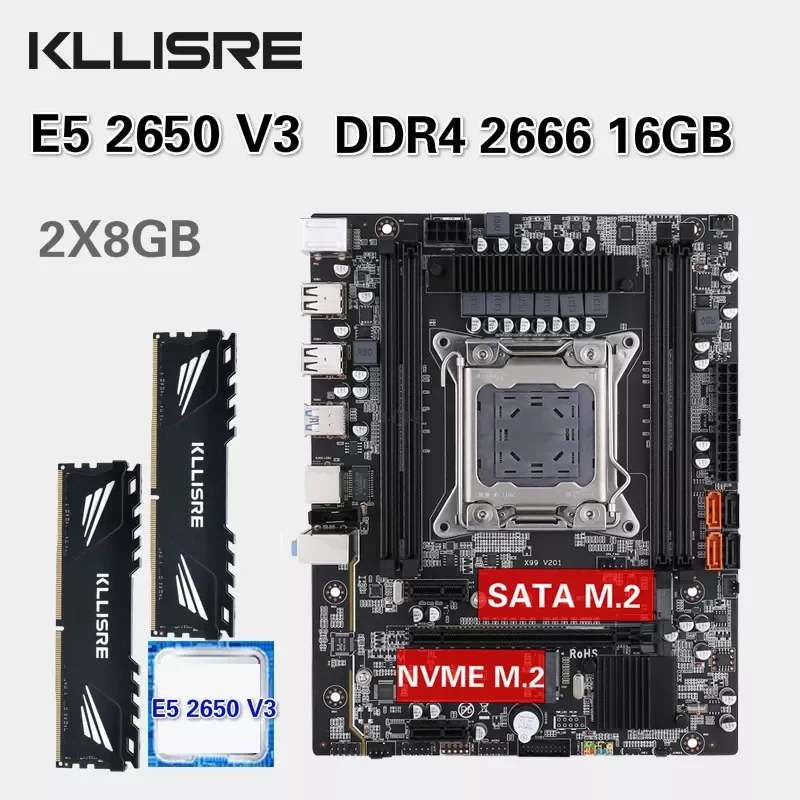 

Kllisre X99 комплект материнской платы Xeon E5 2650 V3 LGA 2011-3 ЦП 2 шт. X 8 ГБ = 16 Гб 2666 МГц DDR4 память