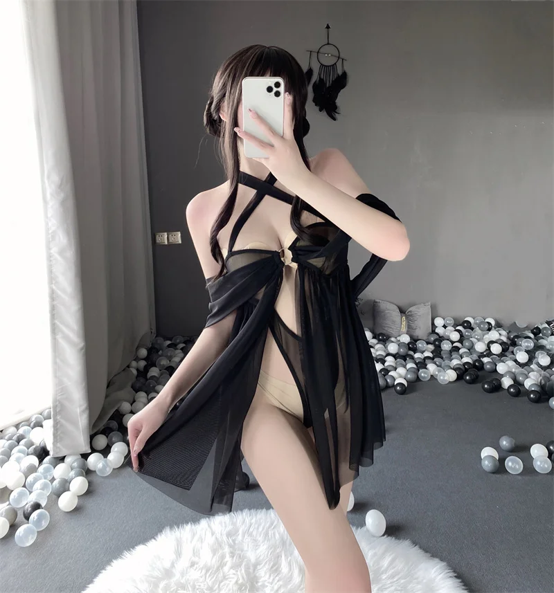 

Women Lingerie Lace Nightgown Sleeveless Open Chest Sleepwear Soft Pajama Dress Short Nightdress Halter Boudoir Outfits New