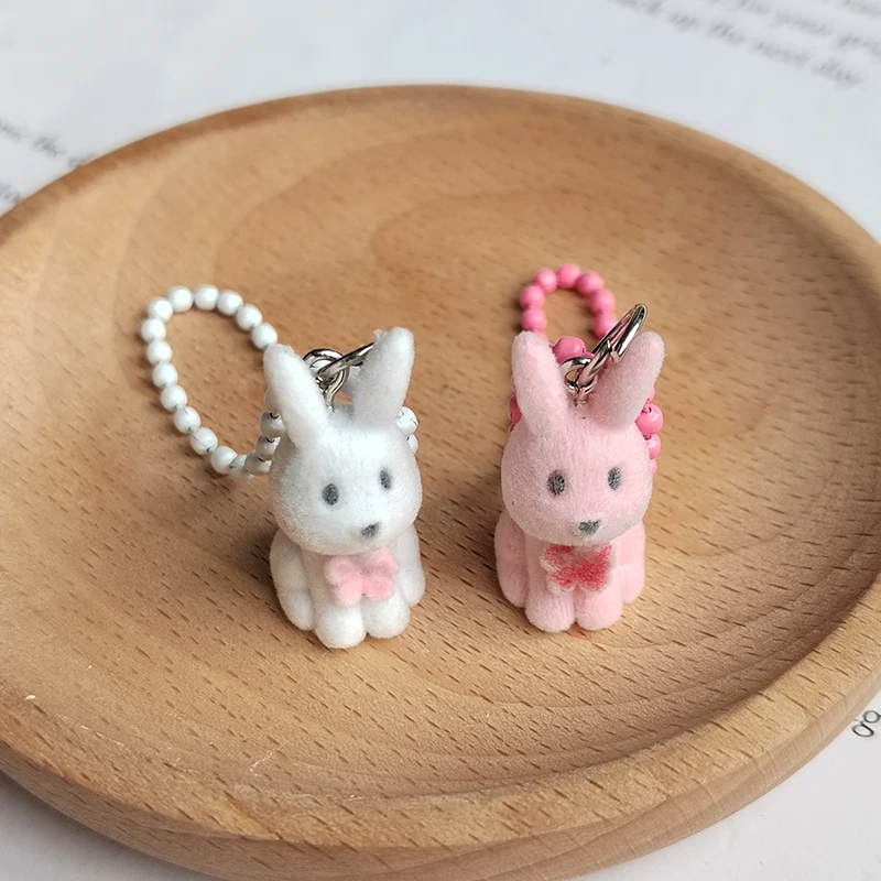 Милый пушистый кролик Aniaml мини-брелки для друга подарок смола флокирование милый