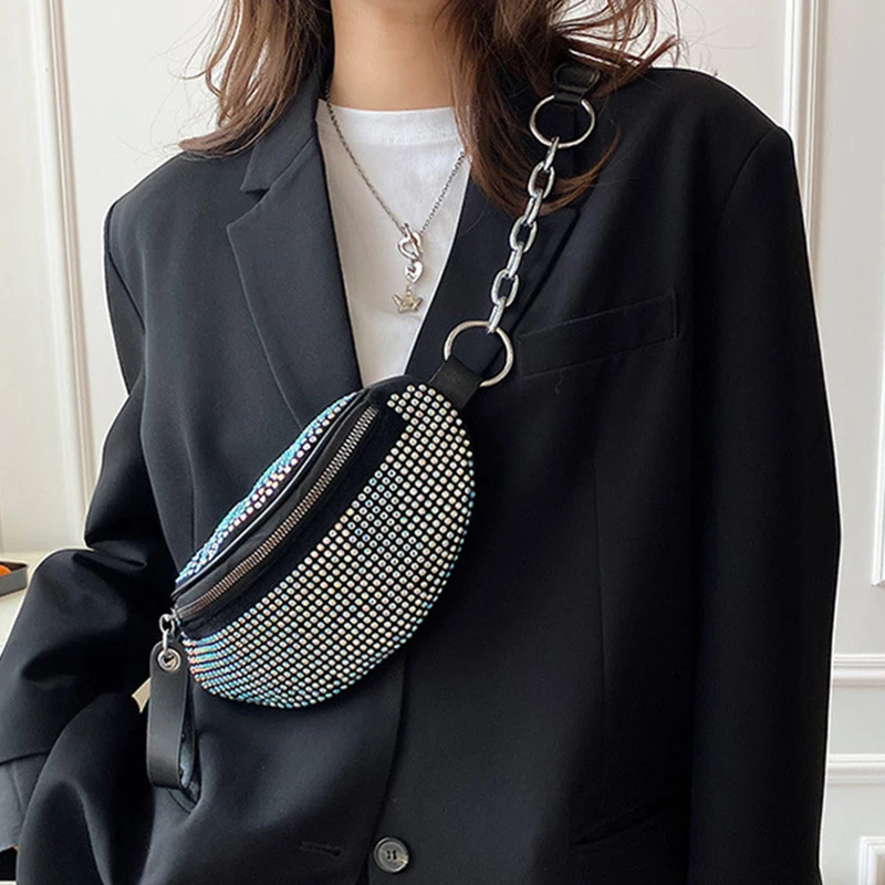 

Rhinestone Decor Waist Bag For Women Fashion Brands Shoulder Crossbody Bag Trendy New Wasit Bag Shopping Purse Bolsa
