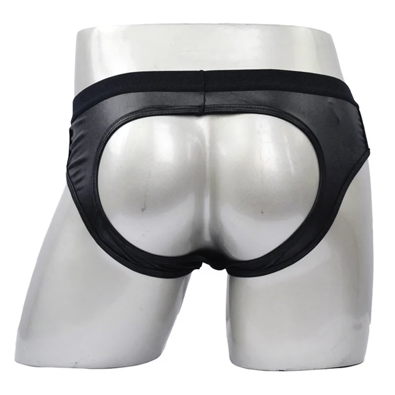 

Open Butt Thong Lingerie Men's Sexy Leather Underwear Metal Ring Thongs Jock Strap Underpants Pouch Cuecas Homme G String
