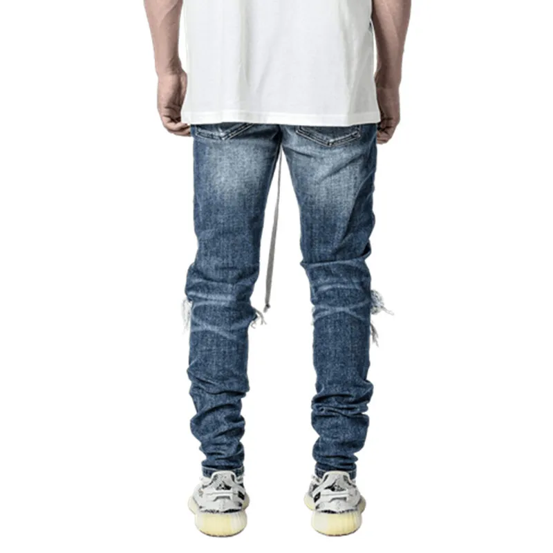 Men Jeans High Street Trend Personality Ripped Jeans Men's Slim Pencil Pants Full Length Denim Jeans Trousers