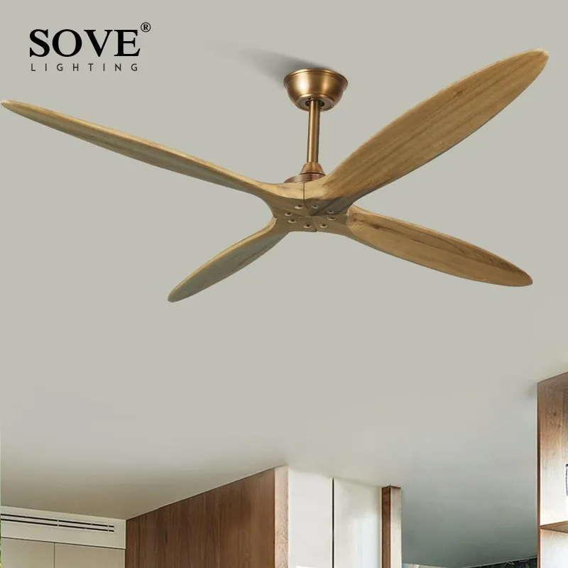 

SOVE 60 Inch Wooden Ceiling Fan Dc Remote Control Decorative Wood Ceiling Fans Without Light Fan Lamp 220V Ventilador De Techo
