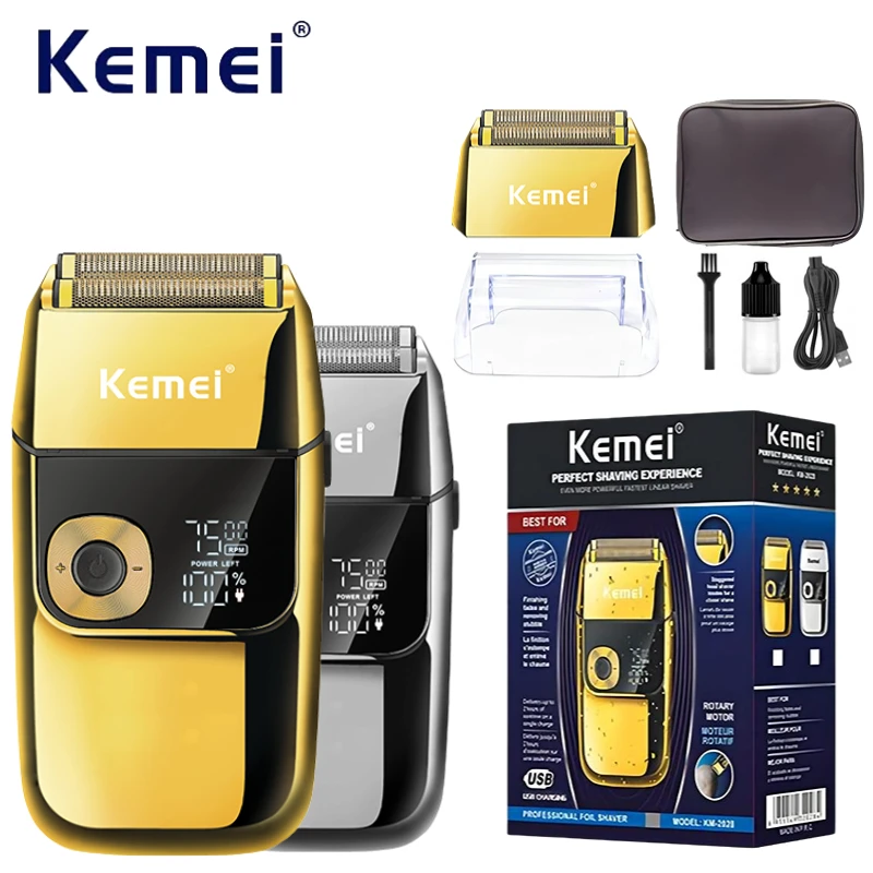 

Kemei KM-2028 Face Shaver Professional Mens Beard Trimmer Three-speed 0mm Hair Shaving Machine LED Display Beard Shaver for Men