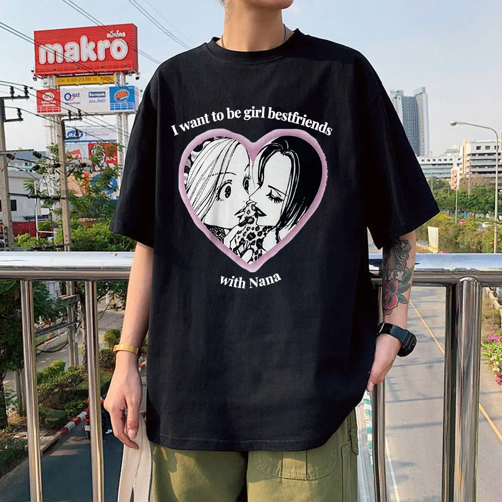 

Футболки с принтом аниме «Я хочу быть девушкой», Bestfriemds с Наной Осаки, летняя футболка из чистого хлопка для мужчин и женщин, повседневные фу...