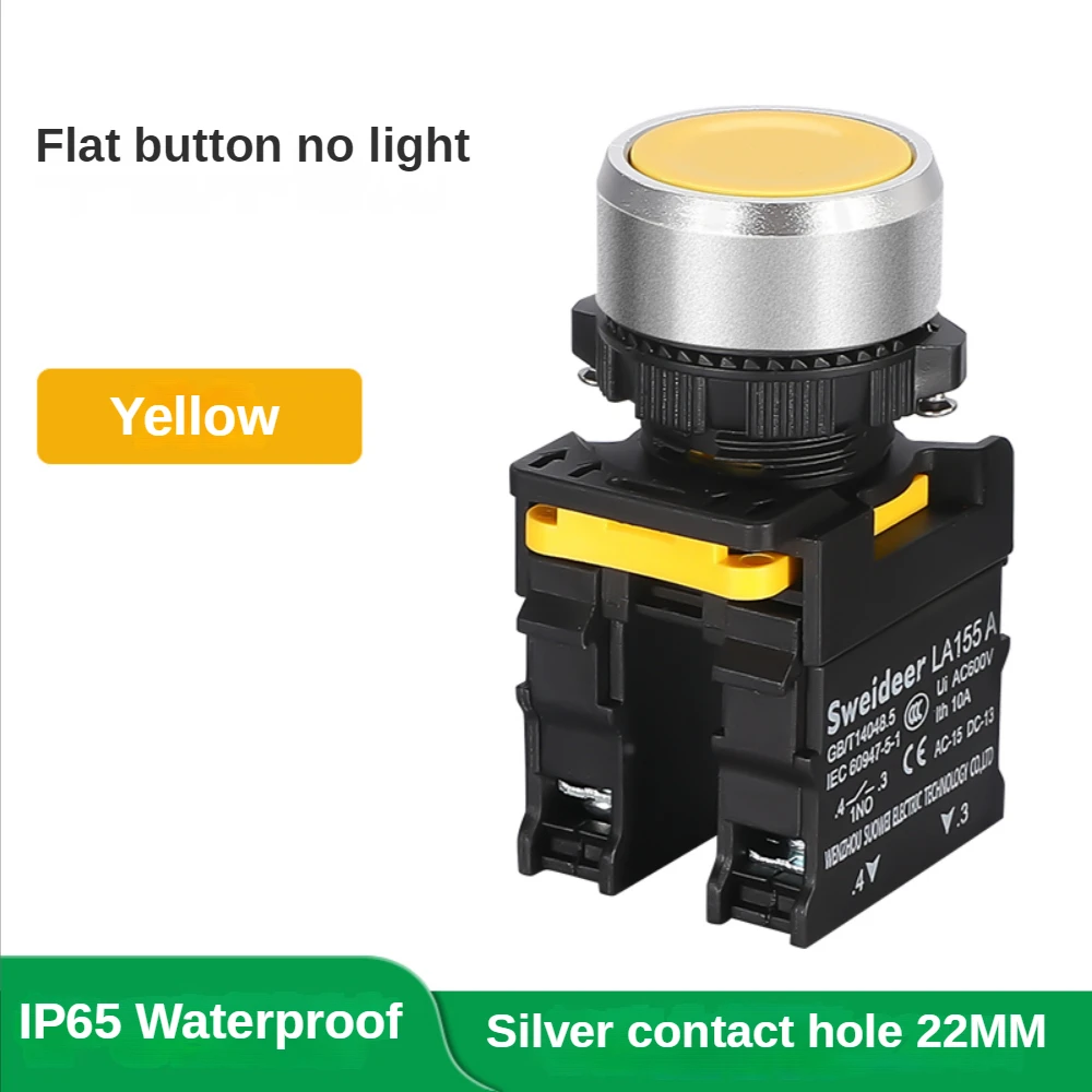 

Водонепроницаемый кнопочный переключатель, мгновенный самосброс, автоматическая блокировка, Плоская Круглая головка, 22 мм, кнопка питания, 10 А, 1NO, 1NC, красный, зеленый