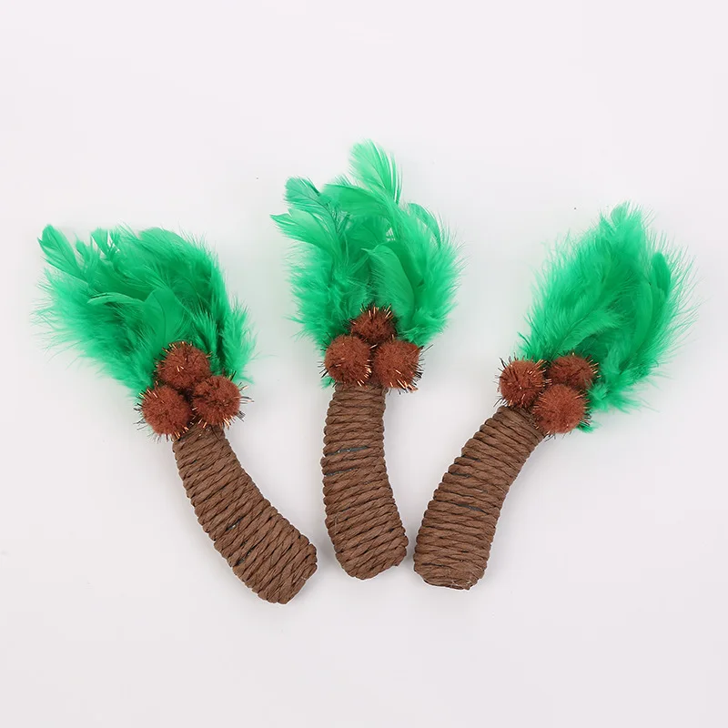 

Winding Coconut Trees Stuffed Toys Brown Paper Rope Chats Feathers Goods for Cats Pet Catnip Cat Supplies Products Home Garden