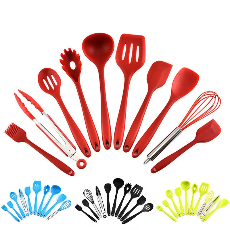 

10pcs/set Silicone Kitchenware Cooking Utensils Brush Spatula Egg Whisk Food Tongs Scoop Colander Shovel Kitchen Cooking Tools