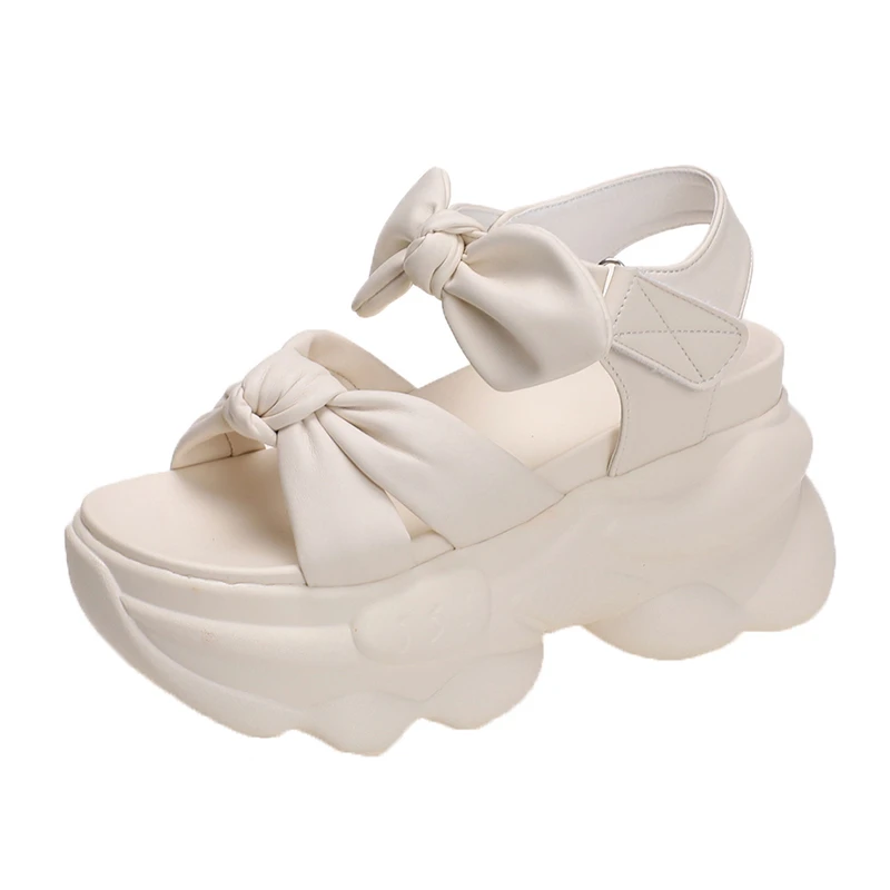 Summer High Platform Women Sandals 9CM Wedge Heels Bowknot Slipper Fashion 2023 Outside Chunky Sandals Beach Casual Slides Woman