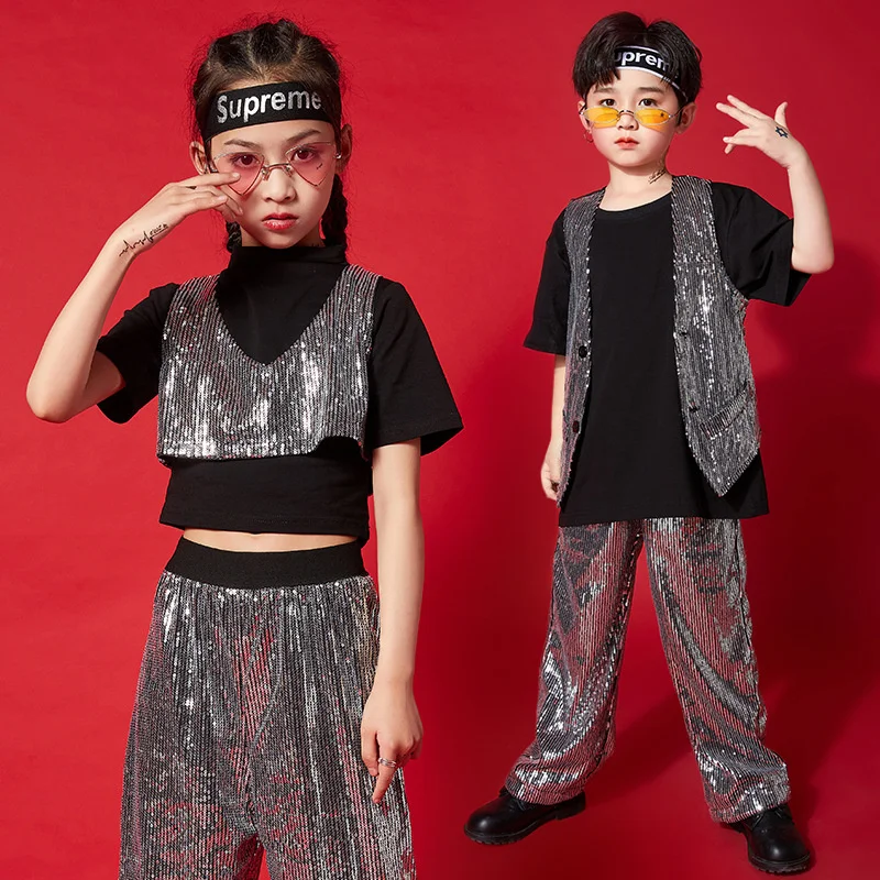 

Girls' street dance performance clothes children's Jazz Dance Hip Hop Sequin drum rack boys' summer 61 performance clothes