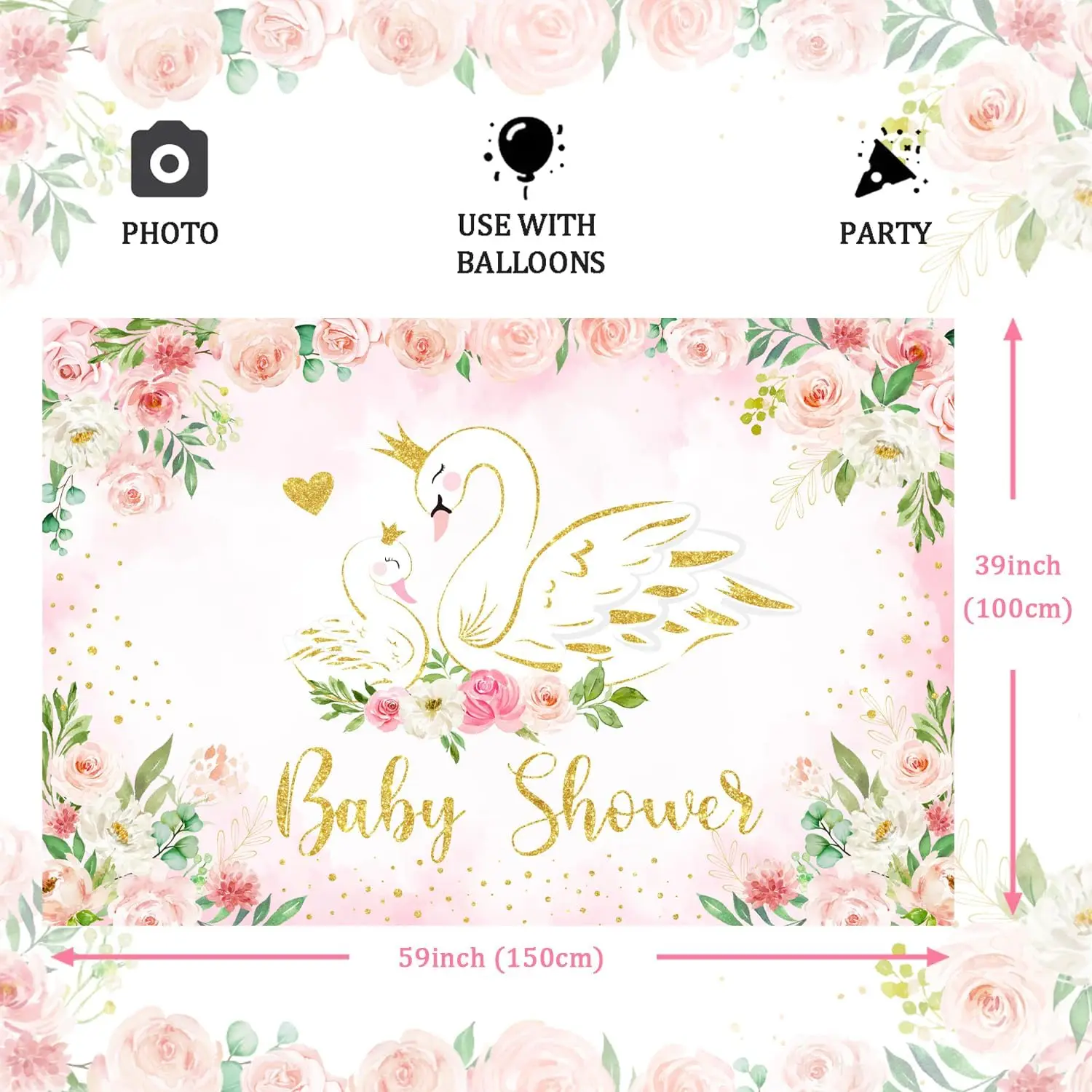 Sursurprise 5x3 фута Белый лебедь розовый цветочный фон детский душ фотография для