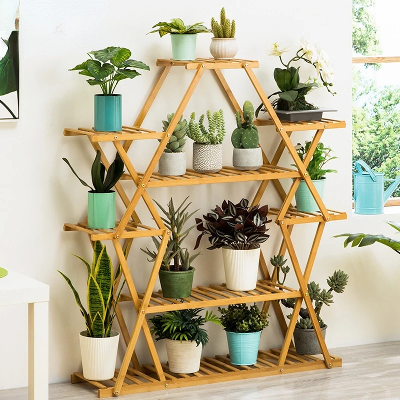 

Стеллаж для хранения из бамбука, многоуровневая утолщенная деревянная подставка для цветочных горшков, стеллаж для цветов