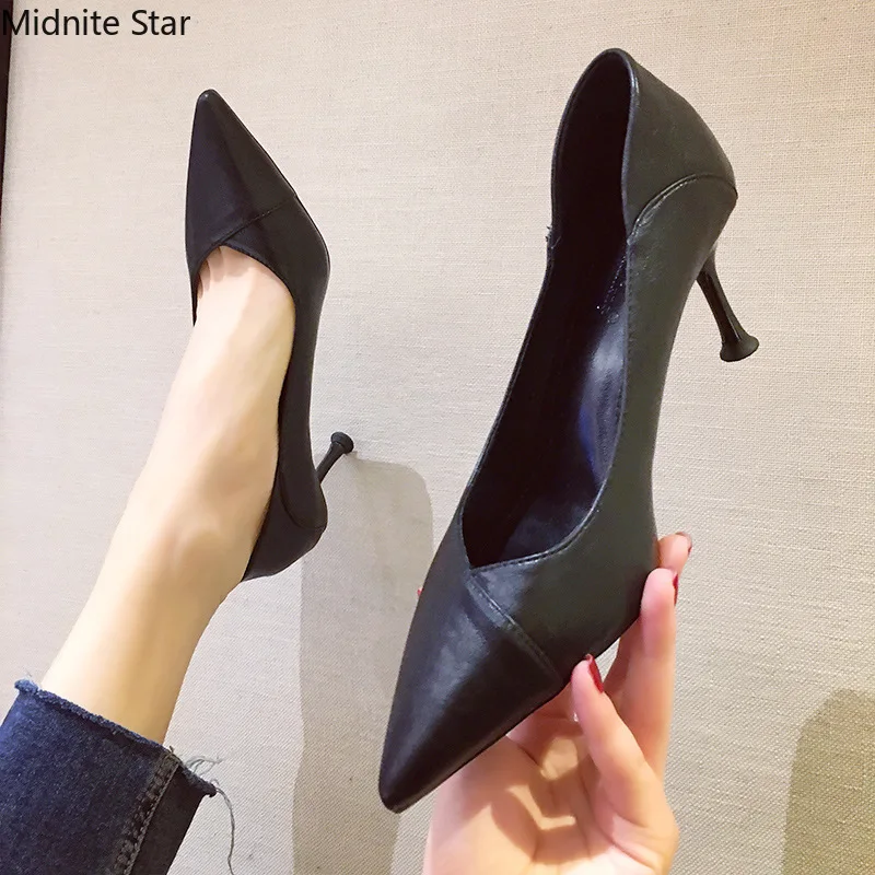 High Heels Stiletto Pointed Toe 2022 Spring and Autumn Sexy Women's Shoes Pumps Women's Leather Soft and Comfortable Shoes