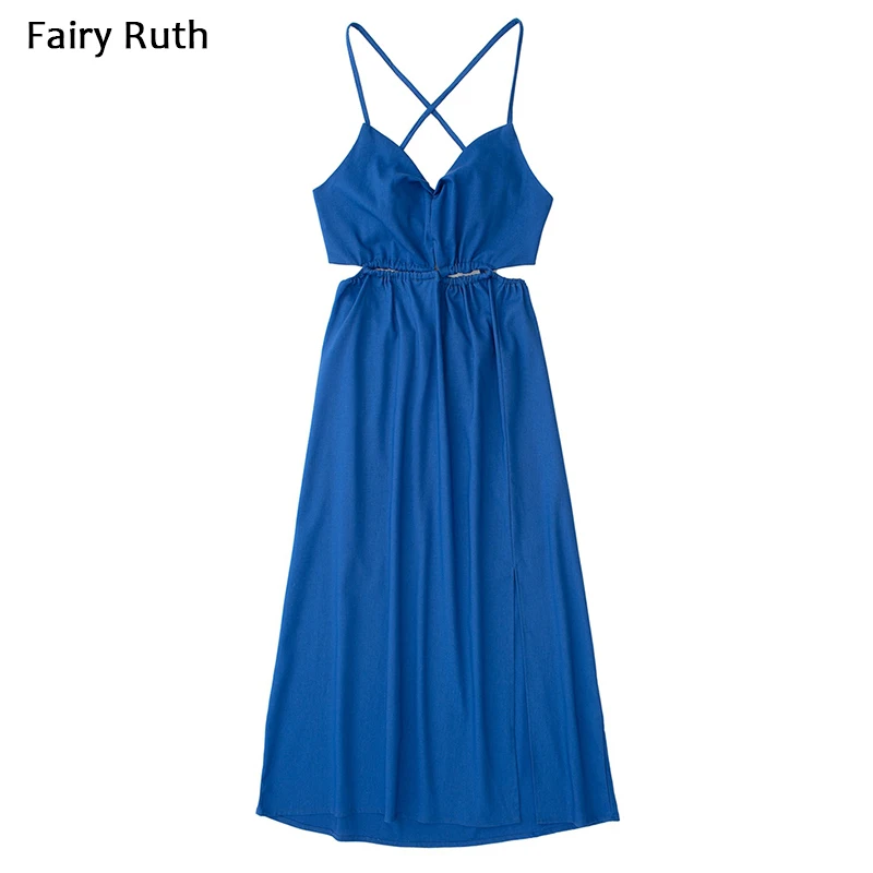 

Новинка 2022, женское синее платье с вырезом, летние модные женские платья без рукавов с открытой спиной