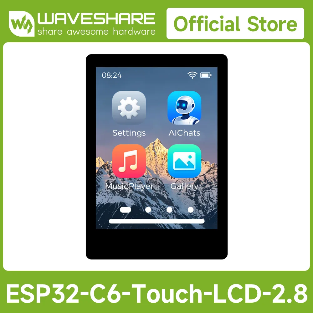 Фото Плата для разработки Waveshare ESP32-C6 с 2,8-дюймовым емкостным сенсорным IPS-дисплеем, разрешение 240 × 320, 262 тыс. цветов, встроенный Wi-Fi 6 №1