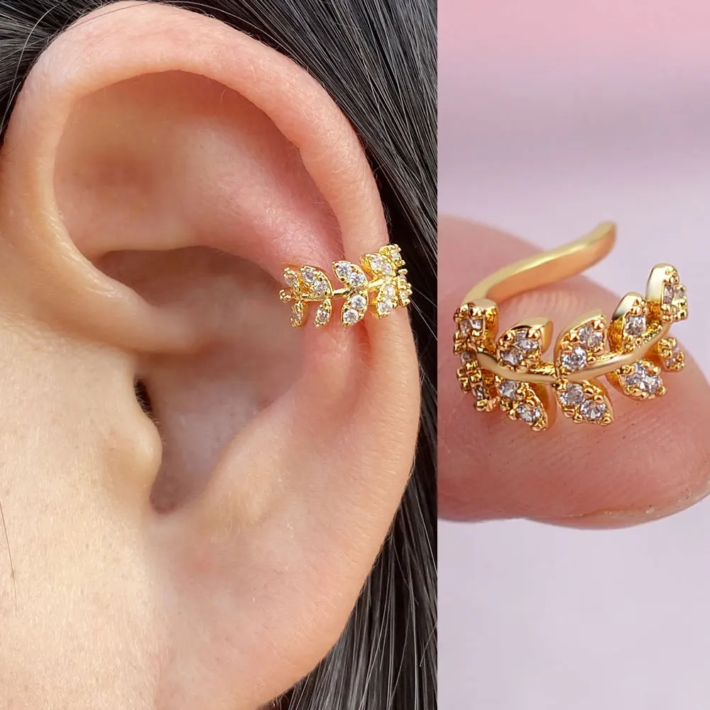 

1Pc Trend Ear Cuff Gold Leaves Non-Piercing Ear Clips Fake Cartilage Earring For Women Crystal Clip on Earrings Vintage Jewelry