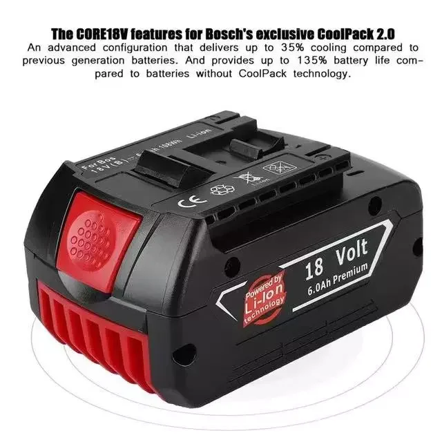 

18V 6000mAh Replacement BAT609 Battery for Bosch Compatible BAT618 BAT619G BAT620 SKC181-02 Cordless Power Tool Battery+charger