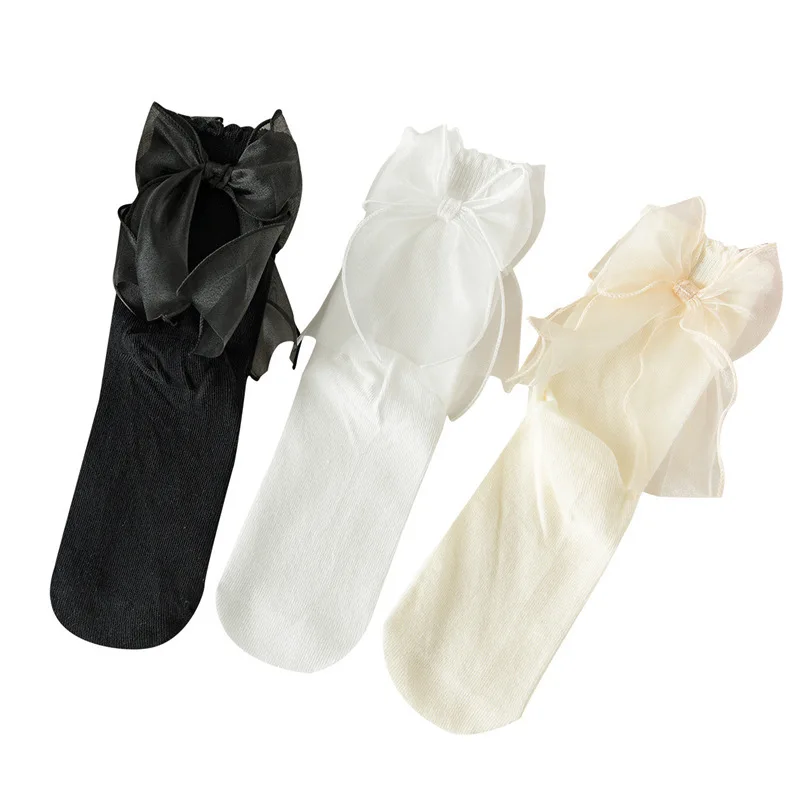 Женские носки 1 пара с оборками большим бантом в стиле &quotЛолита&quot аксессуары для