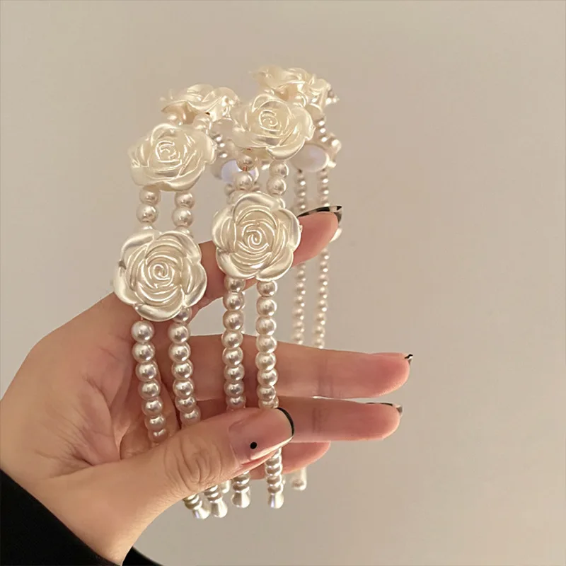 

French Retro Rose Pearl Hair Band Korean Fashion Temperament Double Head Band Hairpin Exquisite High-grade Hair Accessories