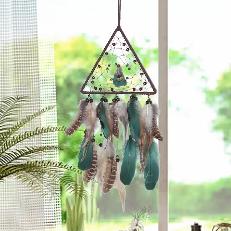

Hanging Ornaments American Handmade Dream Catcher Feather Triangle Dreamcatcher For Home Bedroom Children's Room Decorations