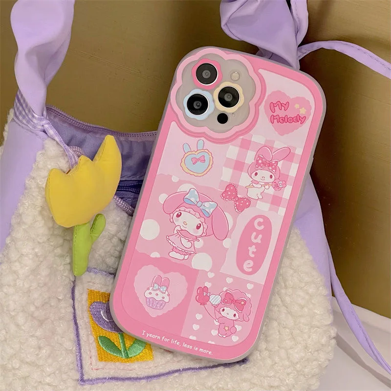 Милые розовые телефонные чехлы Sanrio Melody для iPhone 13 12 11 Pro Max XR XS MAX X 2022 роскошный