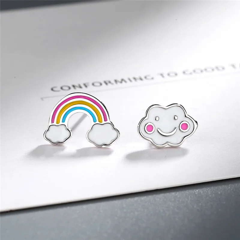 

Real Pure 925 Sterling Silver Stud Earring for Women Cute Korean and Japanese Ear Pierced Could Rainbow Earrings Kids Girl