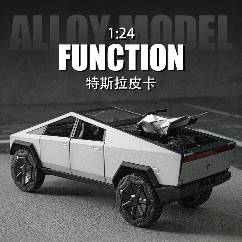 

1:24 Tesla Cybertruck Pickup car Simulation Diecast Metal Alloy Model car Sound Light Pull Back Collection Kids Toy Gifts A545
