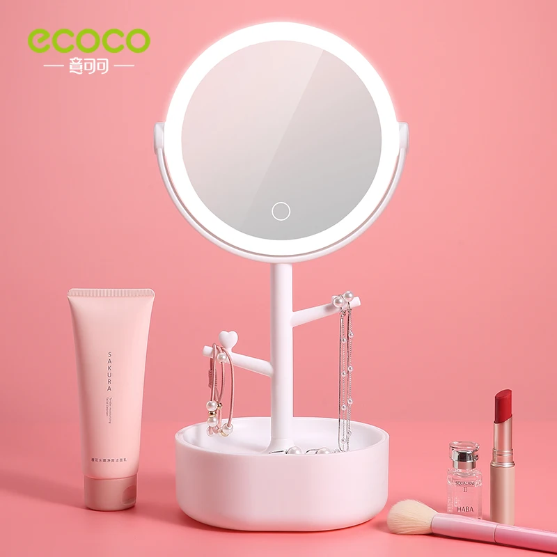 

ECOCO Led Light Makeup Mirror Storage LED Face Mirror AdjustableTouch Dimmer USB Led Vanity Backlit Mirror Table Cosmetic Mirror