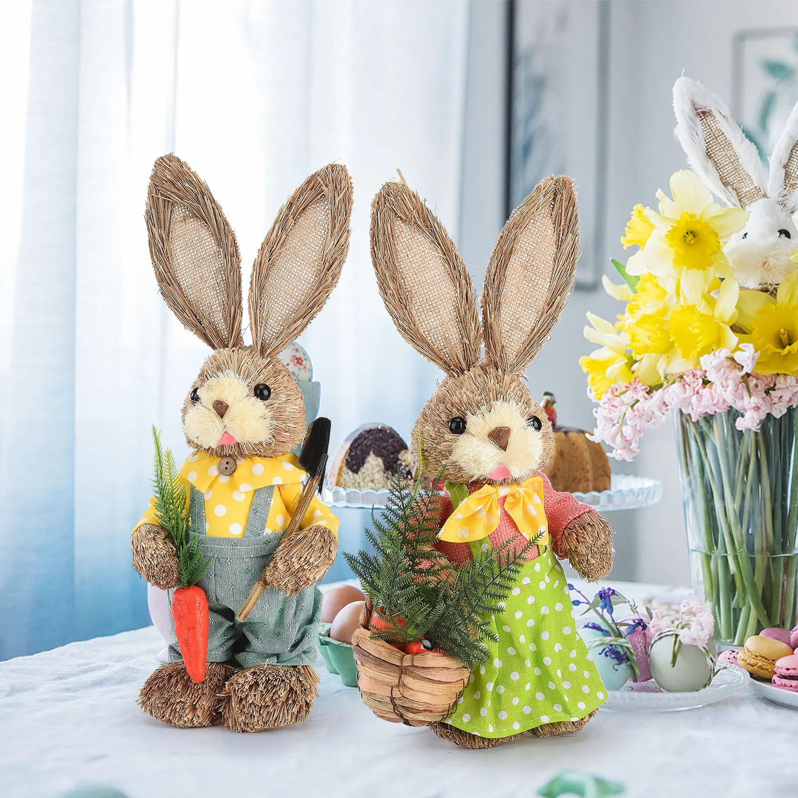 Пасхальные украшения ручной работы в виде кроликов 2 шт.