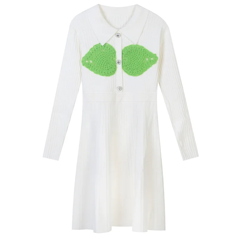 

Женское трикотажное мини-платье на пуговицах, Повседневное трикотажное платье черного и белого цвета с длинными рукавами в японском и коре...