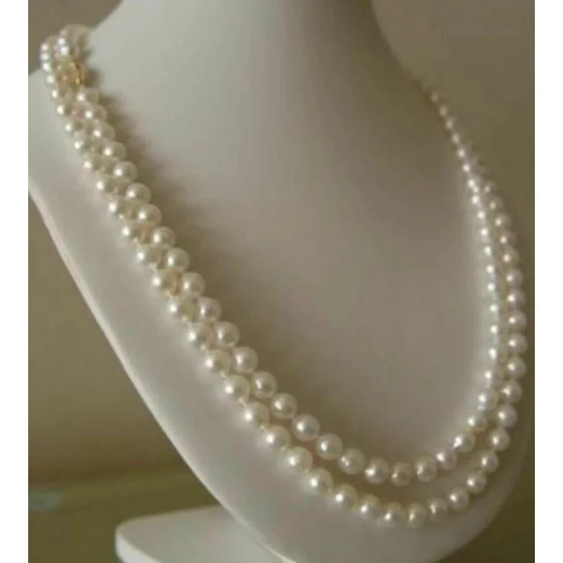 

Genuine! 7-8mm Natural White Akoya Cultured Pearl Hand Knotted Necklace 32"