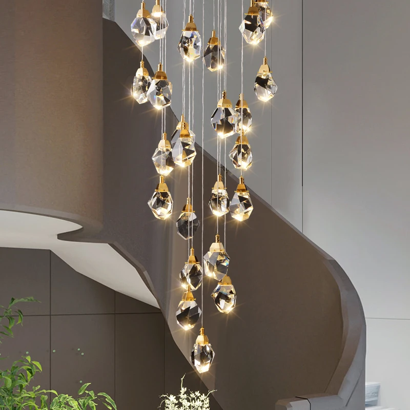 

crystal cube chandelier indoor lighting for home staircase loft lamp living dining room bedroom kitchen decor spiral hanging