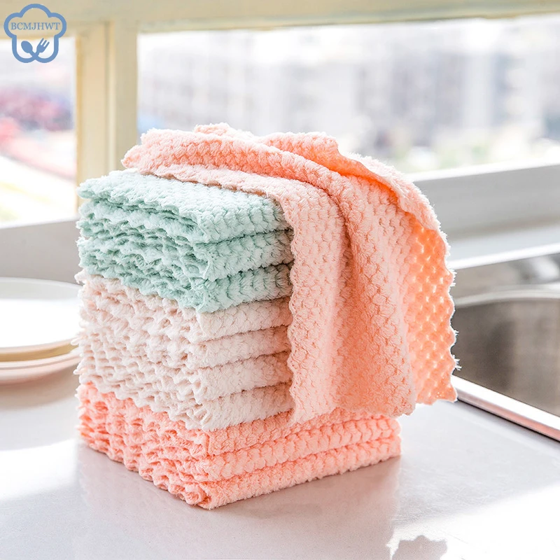 

Dishcloths Coral Fleece Super Absorbent Pan Pot Pad Dishrag Kitchen Dishes Cleaning Rag Towels Napery Dishcloth Rags 1/3/5/10pcs