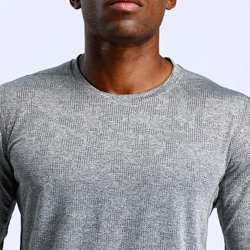 LU Men's Training Gym T Shirt Breathable Workout Sports Shirt Long Sleeve O Neck Compression Shirt Solid Fitness Sportwear