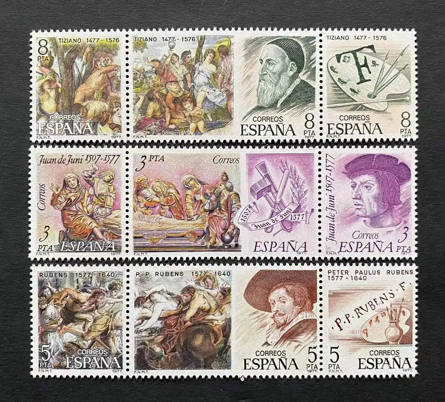 

9Pcs/Set New Spain Post Stamp 1978 Rubens Titian Painting Engraving Postage Stamps MNH