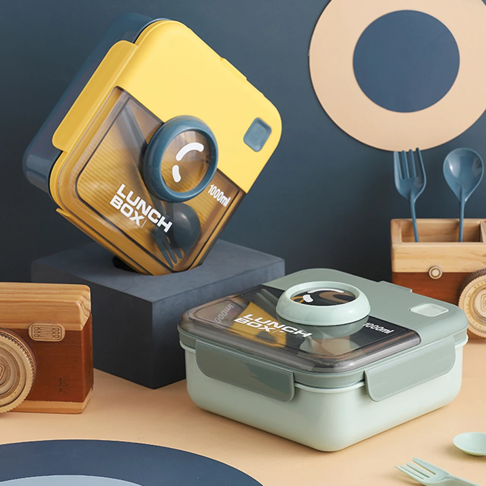 

Japanese Single-Layer Lunch Box with Spoon Fork Rectangular Food Storage Box Portable Microwaveable Lunch Box Large Capacity