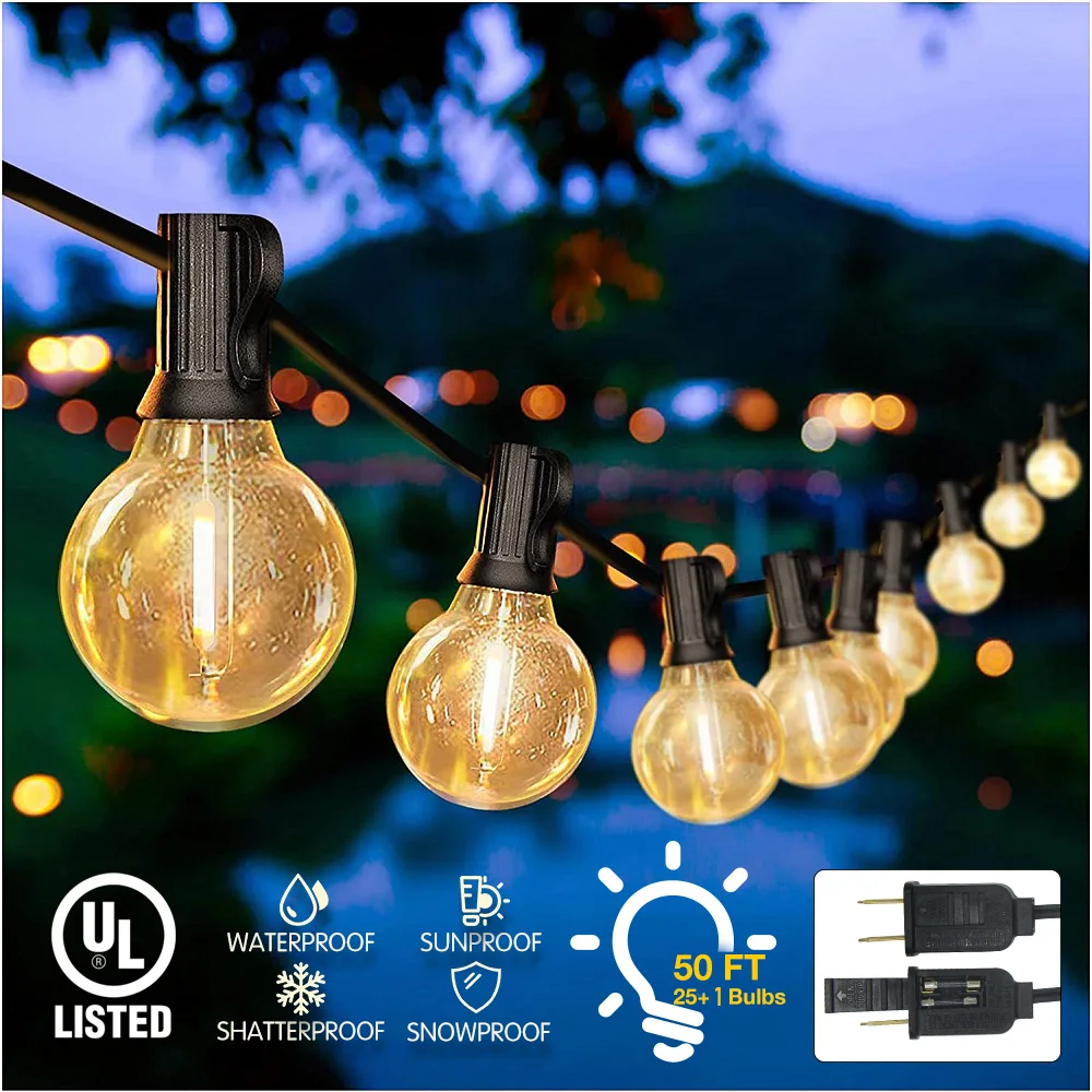 

DAYBETTER 50Ft Patio String Light Outdoor Garland Light G40 Globe Led Christmas Lights Festoon Fairy For Wedding Holiday Garden