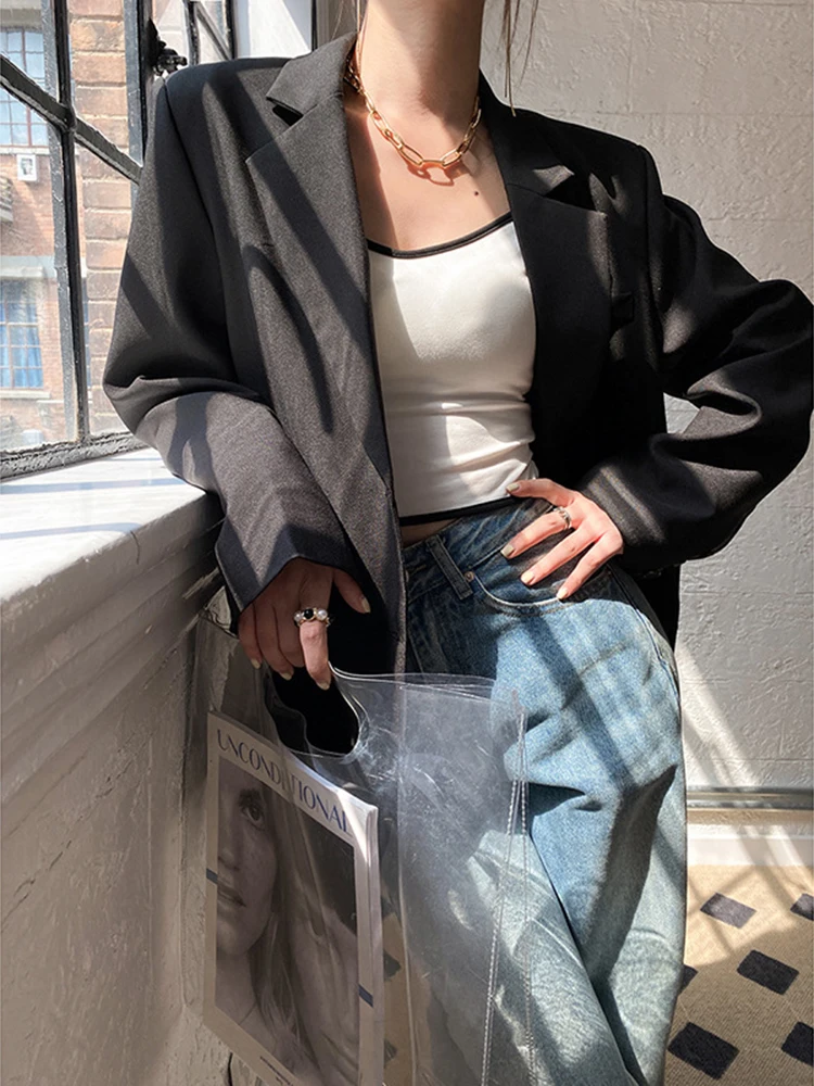 LANMREM Однобортный блейзер с поясом для женщин 2022 Весна Осень Зубчатый Однотонный