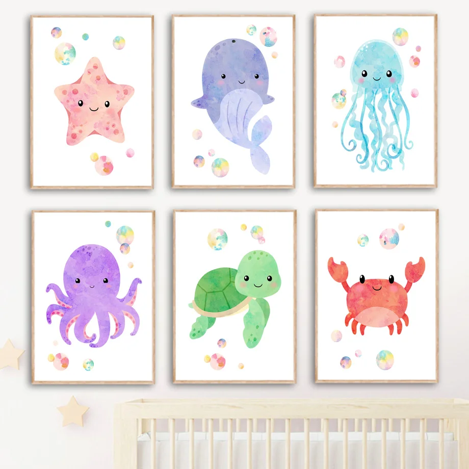 

Картина маслом своими руками, планшетофон осьминог, черепаха, медуза, звезда, океан, художественная живопись и принты, настенные картины, декор детской комнаты