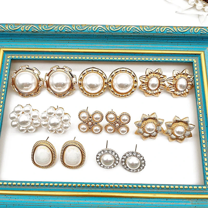 

Korean Japan Styles Earring Round Square Geometry Imitation Pearls Simple Stud