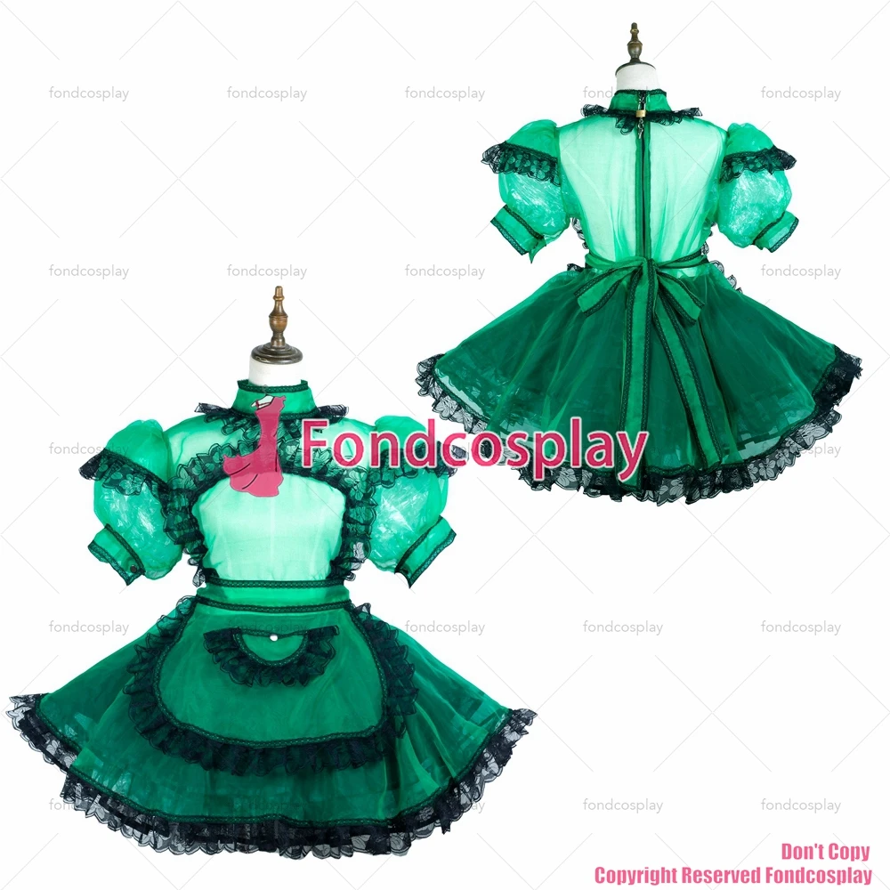 

tailor-made sexy adult dressing cross maid sissy short green organza dress lockable uniform apron costume tv/cd[g3726]